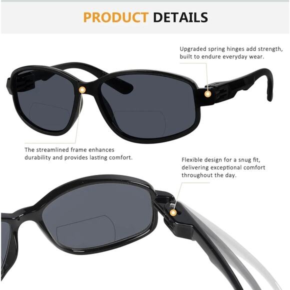 BFOCO Bifocal Sunglasses Men With Metal less Translucent Spring Hinges +3.00 S16 - Picture 2 of 6